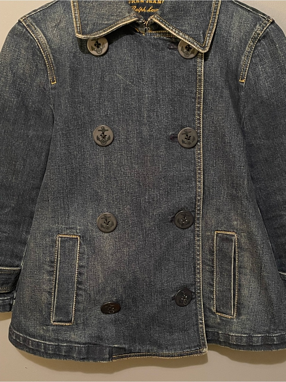Vintage Ralph Lauren Denim Peacoat Jacket XS Y2K Fit & Flare Nautical - Picture 7 of 16